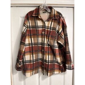 Erika Clothing Large Plaid Jacket‎ Fleece Shajacket Coat Vtg Big Buttons